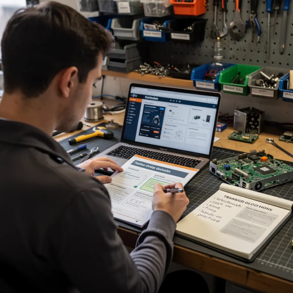 Phone repair training scene illustrating best phone repair courses in 2026 (expert-vetted) with real devices, tools, and hands-on learning context