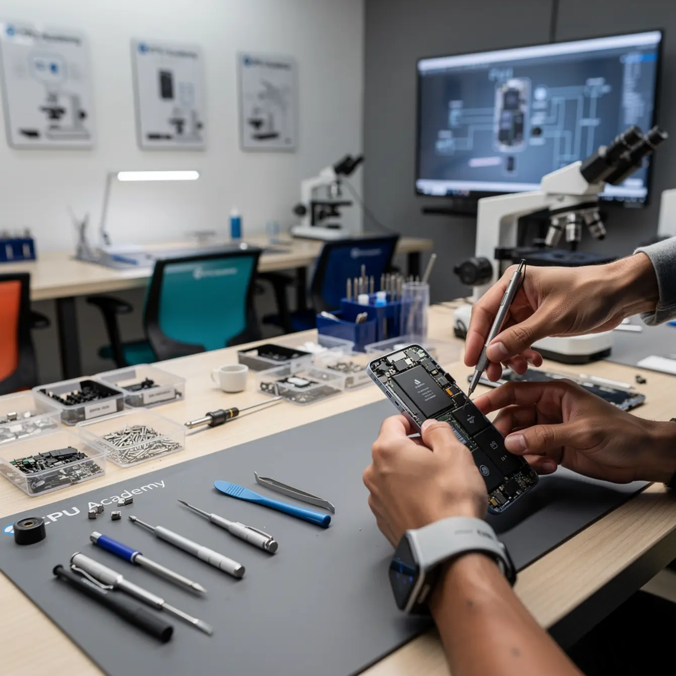 Best Phone Repair Courses in 2026 (Expert-Vetted) — body photo 1 showing Wide Repair Bench Hero