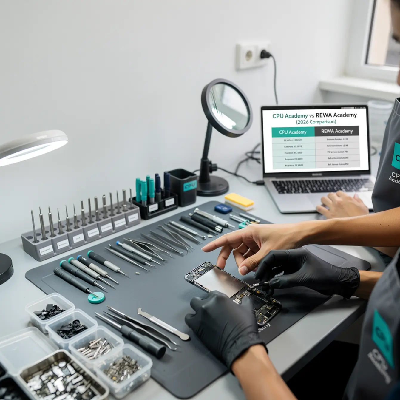 CPU Academy vs REWA Academy (2026 Comparison) — body photo 1 showing Wide Repair Bench Hero