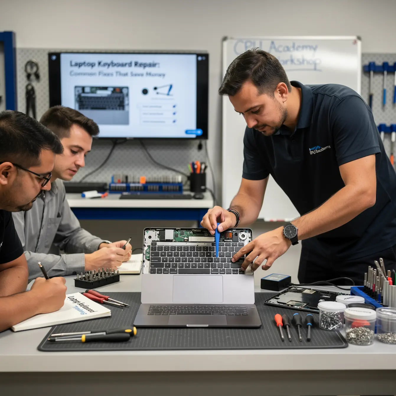 Laptop Keyboard Repair Training: Common Fixes That Save Money — body photo 1 showing Laptop Open Bench Repair