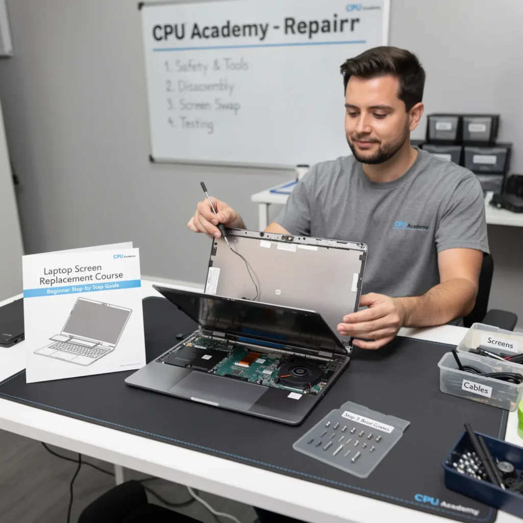 Laptop Screen Replacement Course: Step-by-Step Beginner Guide — body photo 1 showing Laptop Open Bench Repair