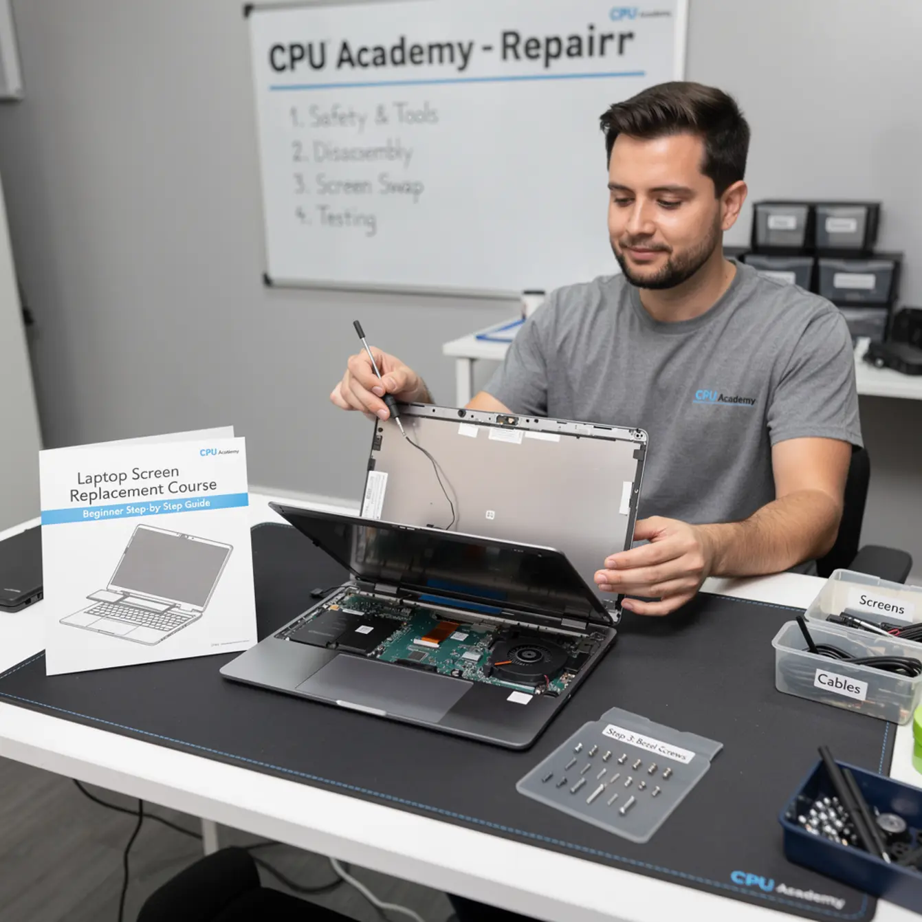 Laptop Screen Replacement Course: Step-by-Step Beginner Guide — body photo 1 showing Laptop Open Bench Repair