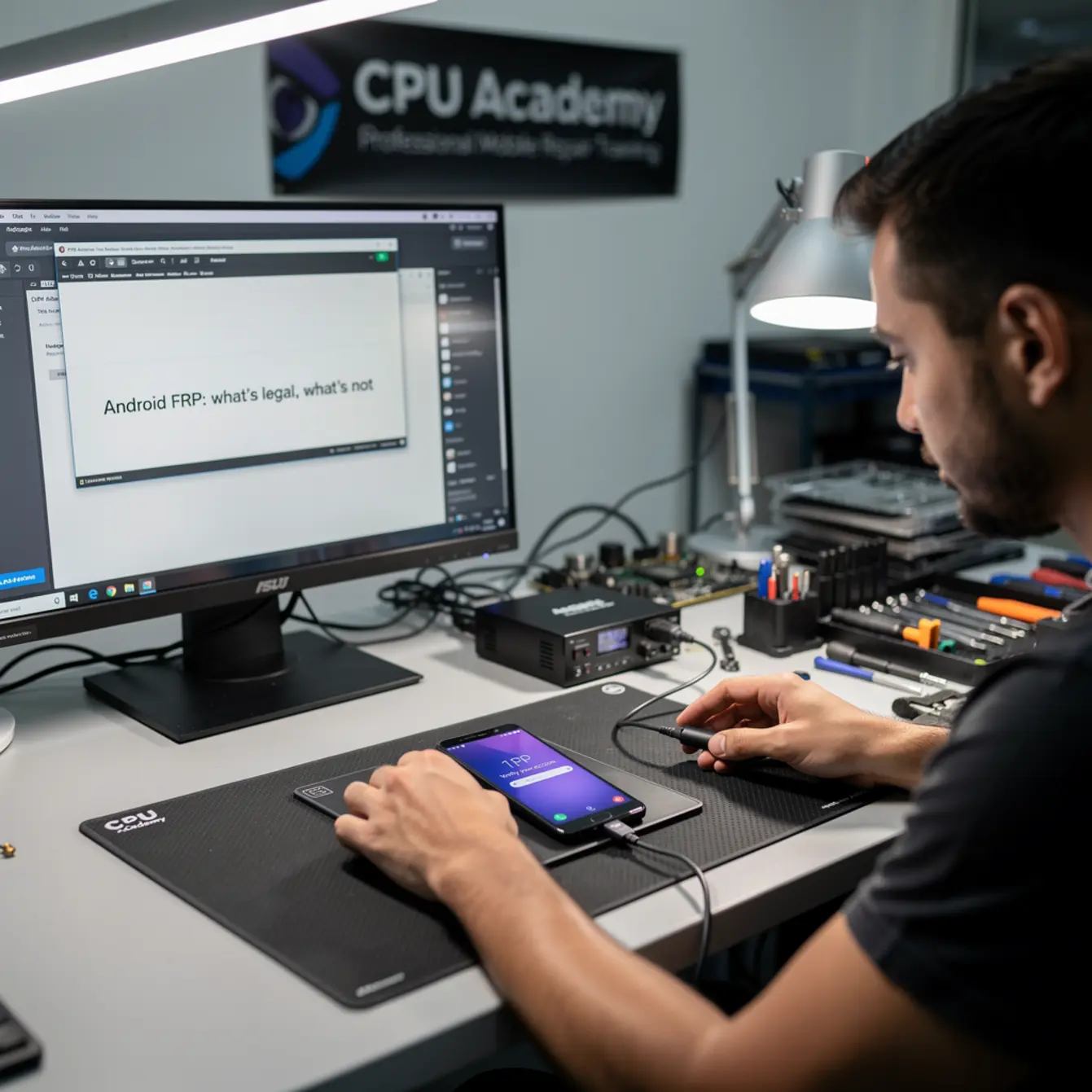 Android Frp Basics - Android FRP: What's Legal, What's Not, and What Shops Should Do — body photo 2 showing Firmware Flashing Workstation