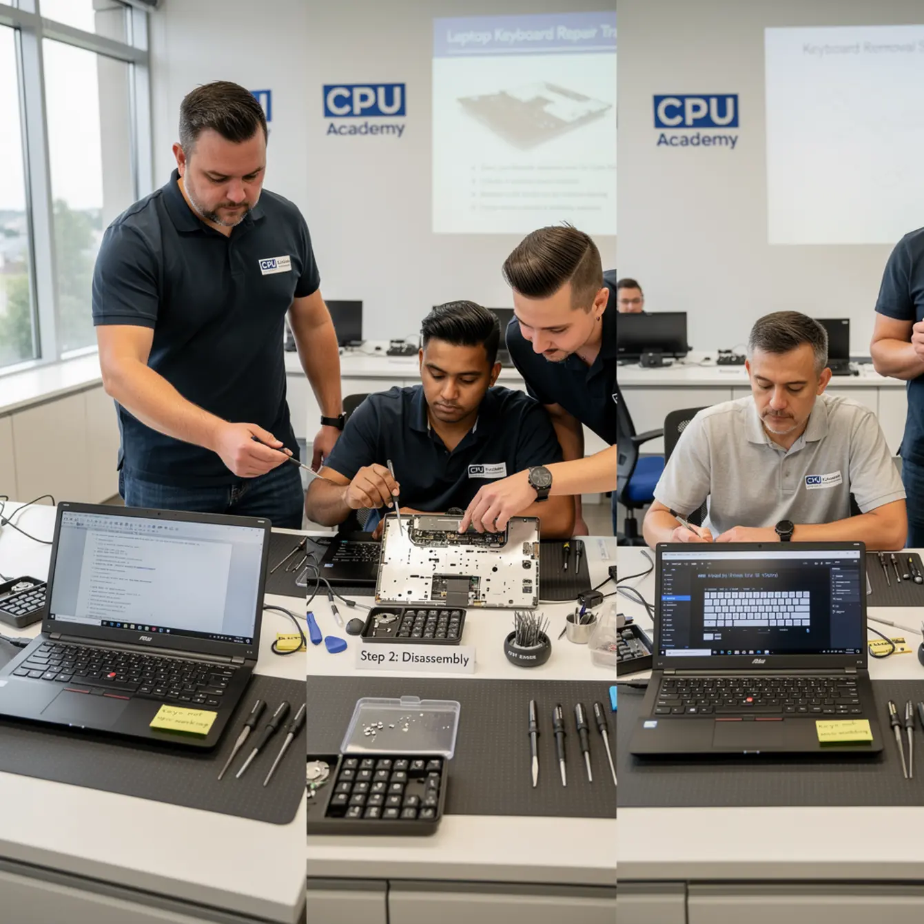 Laptop Keyboard Repair Training: Common Fixes That Save Money — body photo 2 showing Before / During / After 3-Frame Repair Set