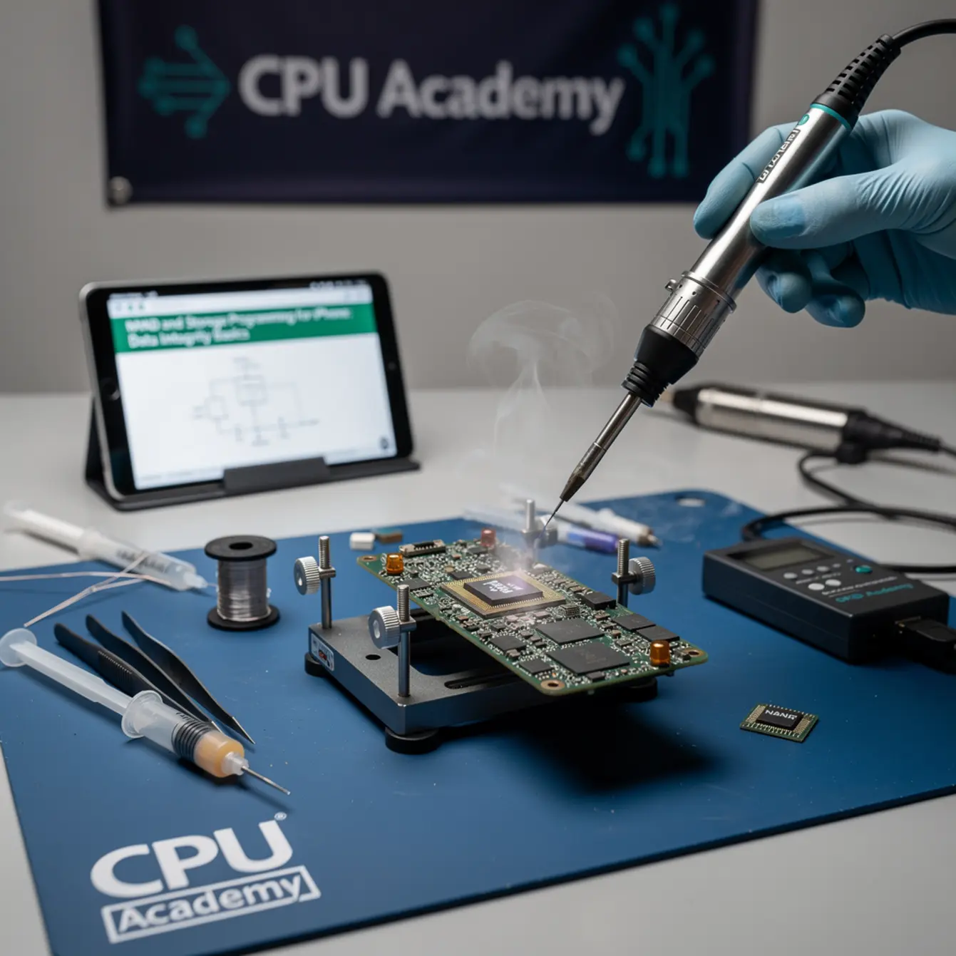 Mobile Nand Programming Course - NAND and Storage Programming for iPhone: Data Integrity Basics — body photo 2 showing Hot-Air Rework Action Shot