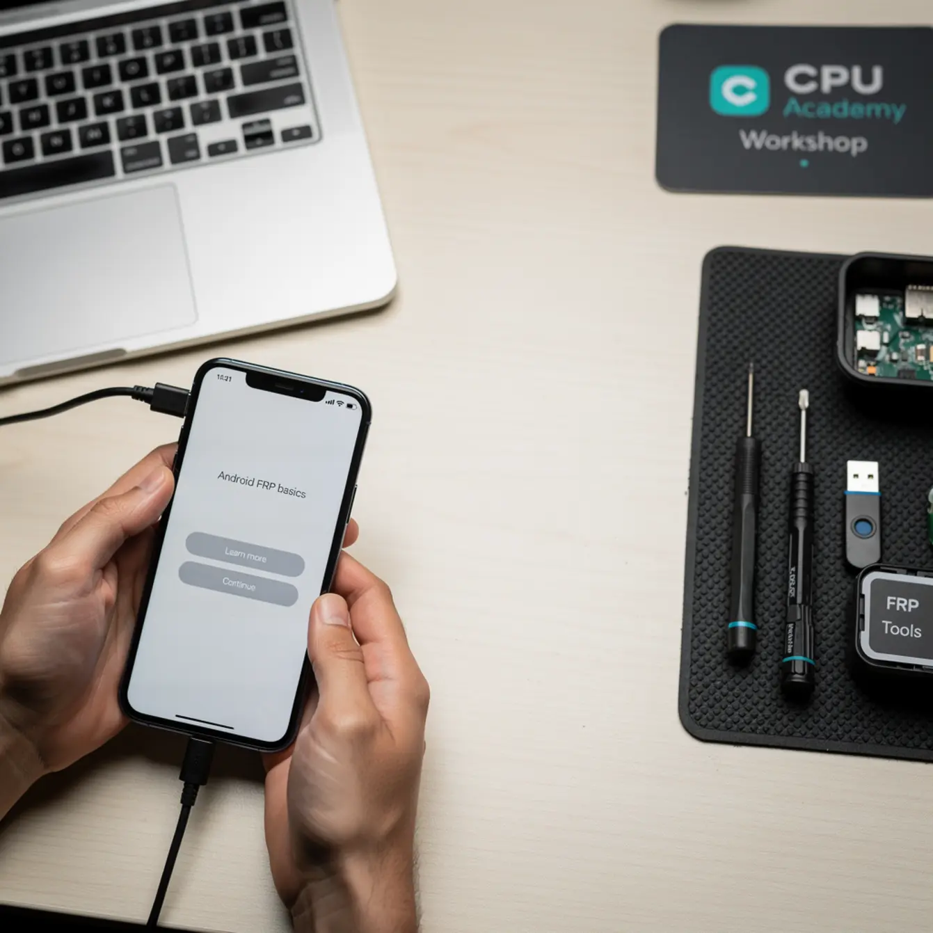 Android Frp Basics - Android FRP: What's Legal, What's Not, and What Shops Should Do — body photo 3 showing Clean Light Desk Background
