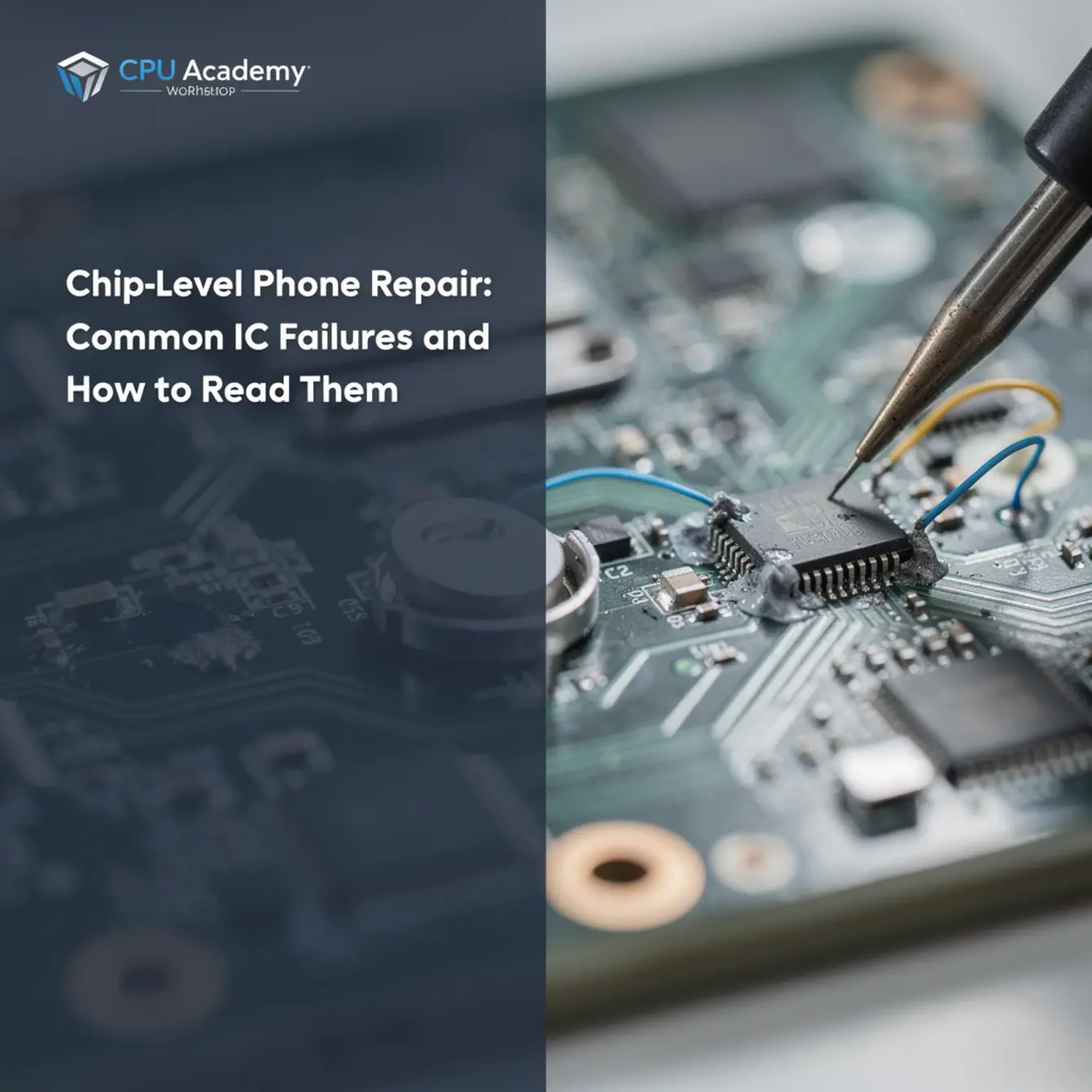 Phone Chip Level Repair Training - Chip-Level Phone Repair: Common IC Failures and How to Read Them — body photo 3 showing Microscope/Board Texture Background