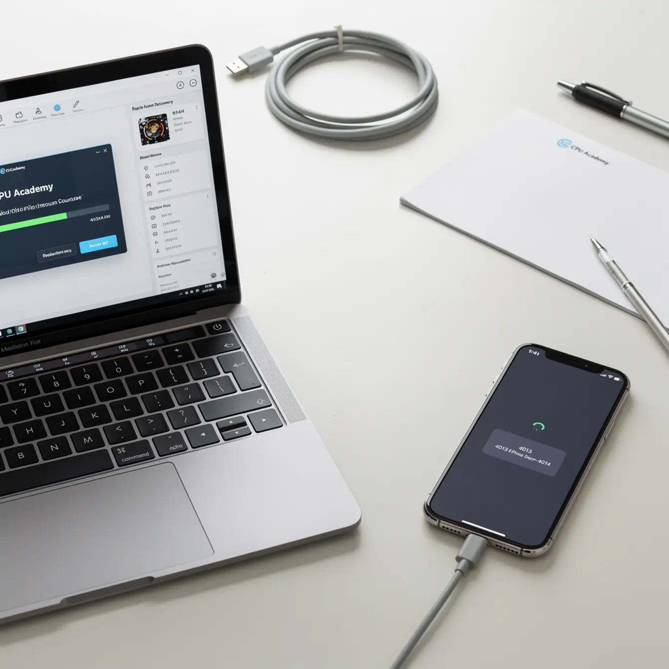 Mobile Phone Software Course - iPhone DFU and Recovery Restore: Fixing 4013 and 4014 Errors — body photo 3 showing Clean Light Desk Background