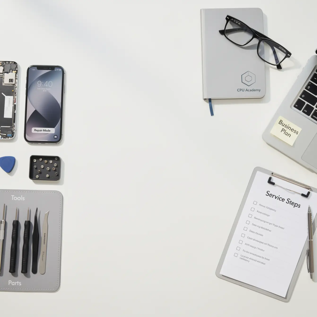 Cell Phone Repair Business Plan - Phone Repair Business Plan Template (Free Framework) — body photo 3 showing Clean Light Desk Background