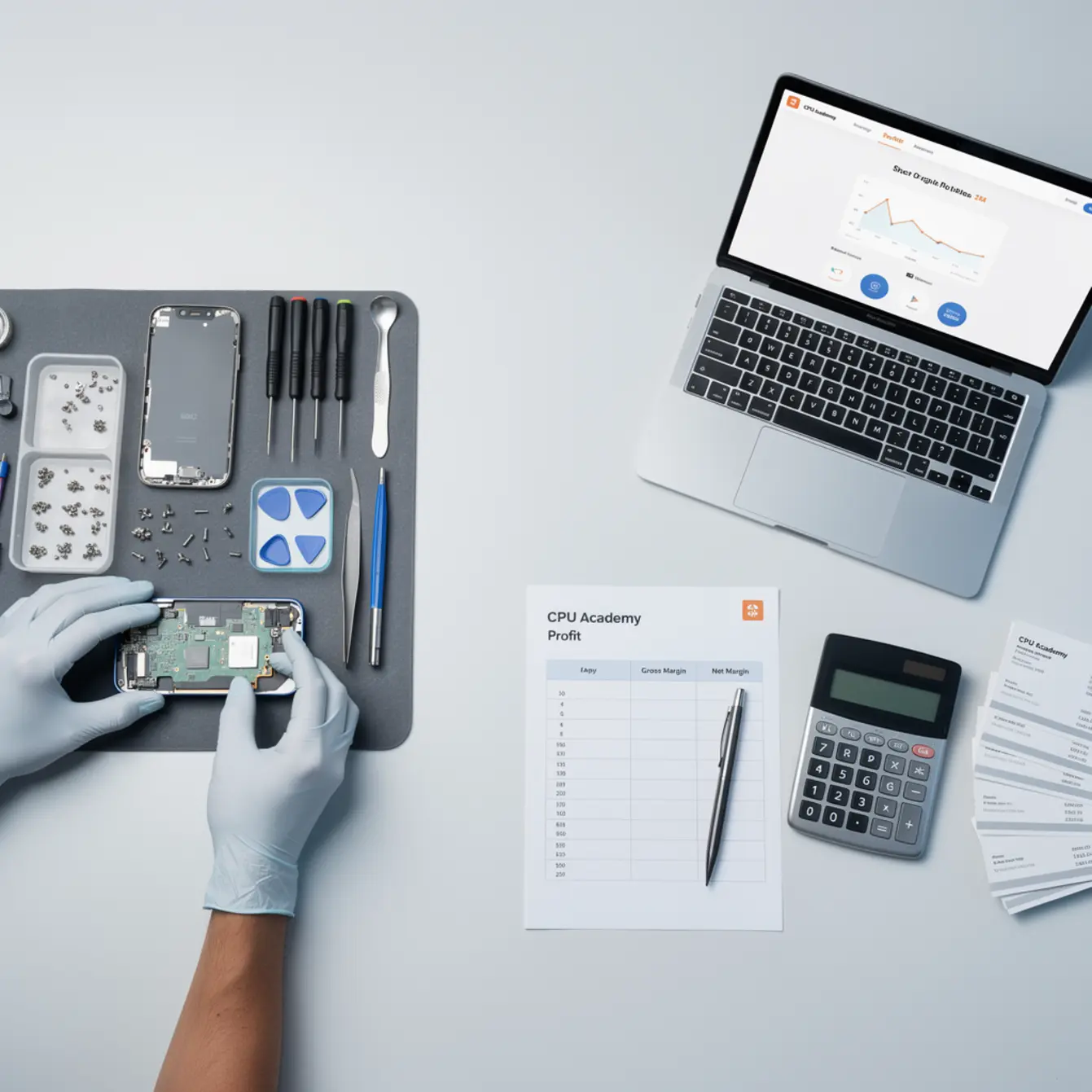 Phone Repair Business - Phone Repair Profit Margins: Gross vs Net, Explained Simply — body photo 3 showing Clean Light Desk Background
