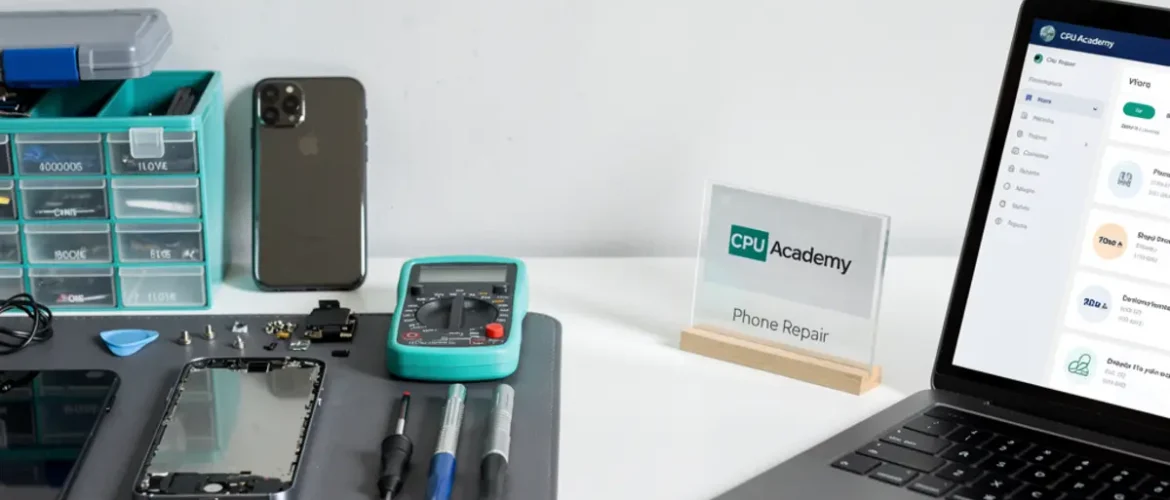 Small phone repair business scene illustrating how to start a phone repair business in 2026: step-by-step with practical shop tools and business context