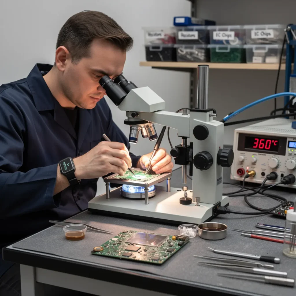 Laptop repair bench illustrating laptop keyboard repair training: common fixes that save money with open device, tools, and realistic technician workflow