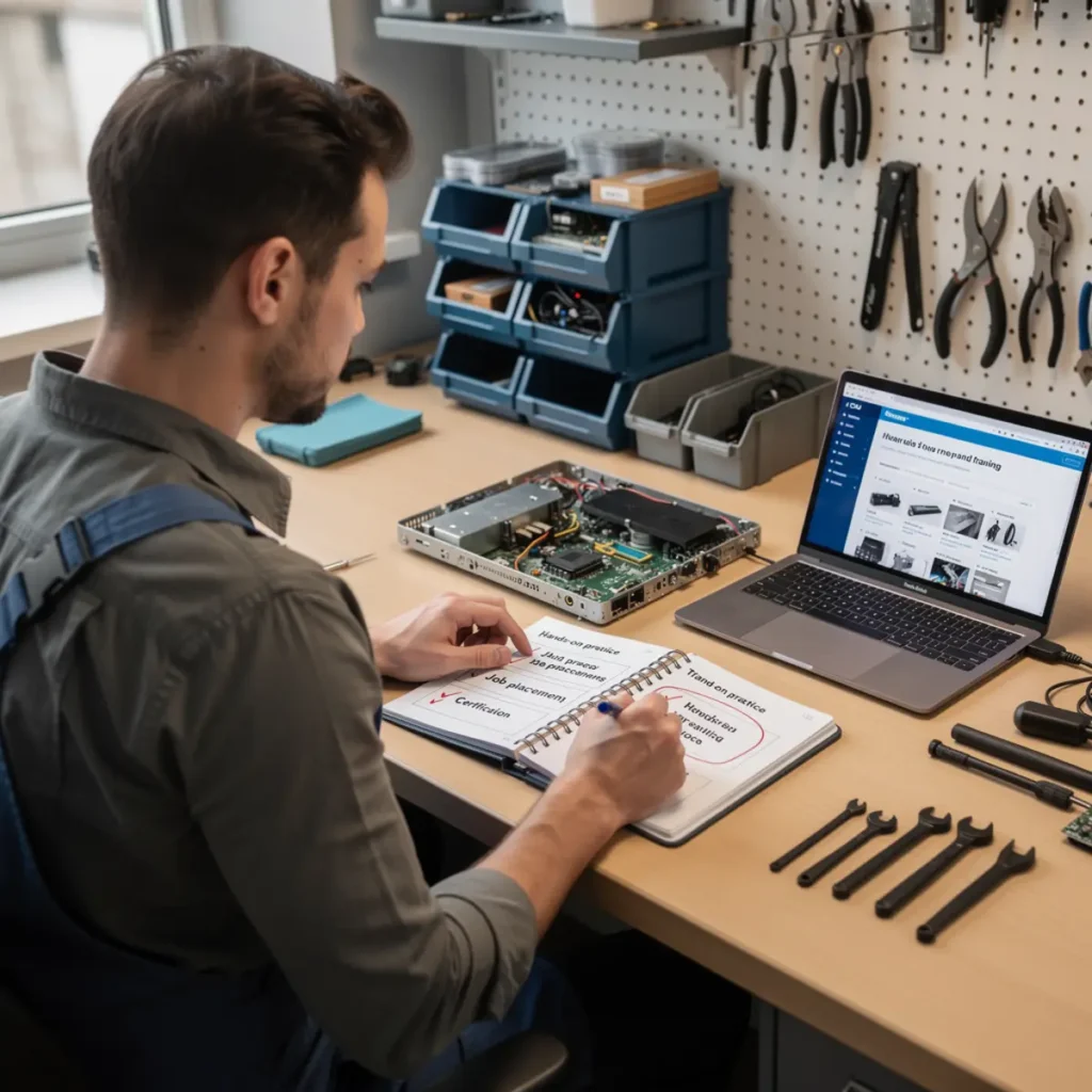 Small phone repair business scene illustrating repairdesk vs cellsmart vs orderry: best pos for repair shops with practical shop tools and business context