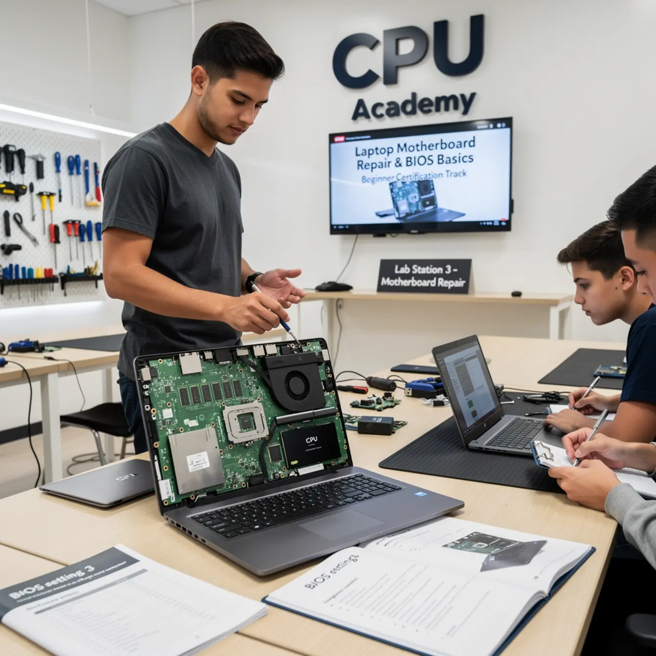 Laptop Motherboard Repair Certification - Laptop Motherboard Repair and BIOS Basics for Beginners — body photo 1 showing Laptop Open Bench Repair