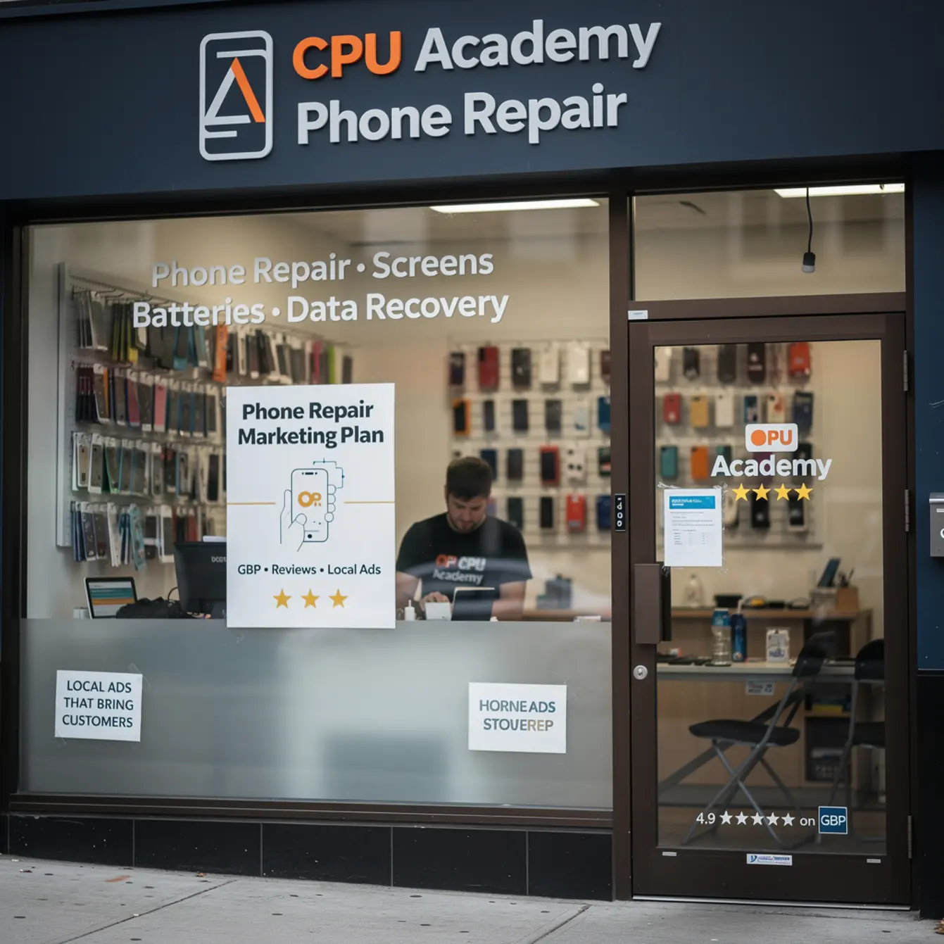 Phone Repair Marketing Plan - Phone Repair Marketing Playbook: GBP, Reviews, and Local Ads — body photo 1 showing Repair Shop Exterior Authentic