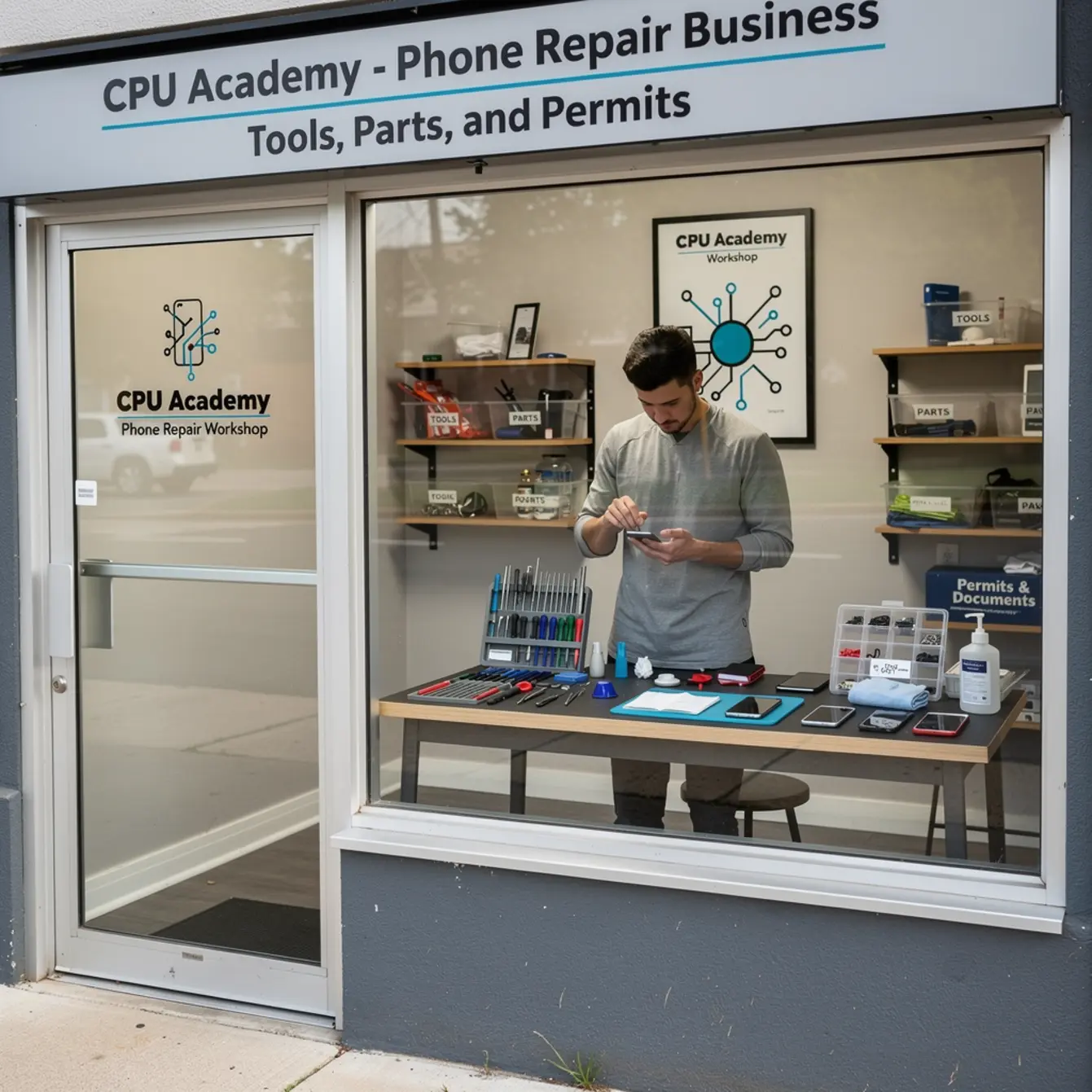 Phone Repair Toolkit For Beginners - Startup Costs for a Phone Repair Business: Tools, Parts, and Permits — body photo 1 showing Repair Shop Exterior Authentic