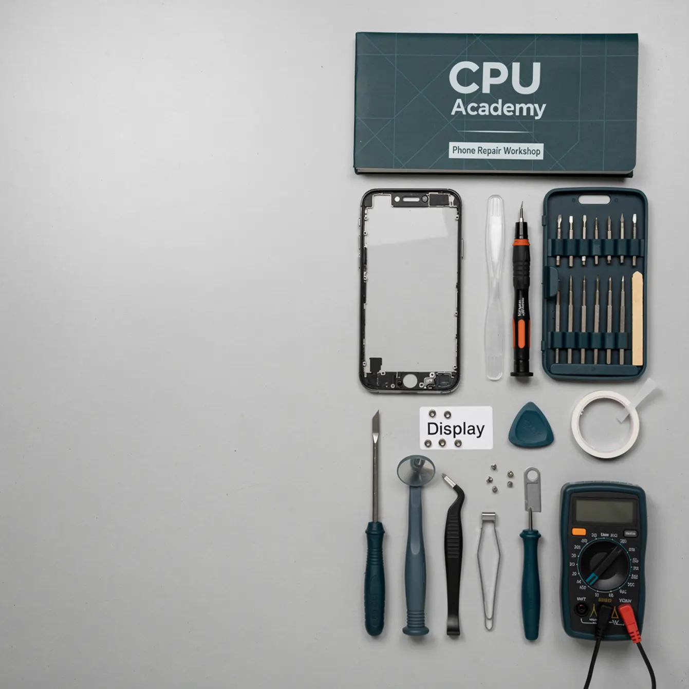 Phone Repair Toolkit For Beginners - Tools You Need for a Phone Repair Course (Beginner Kit Checklist) — body photo 1 showing Top-Down Bench Flat Lay