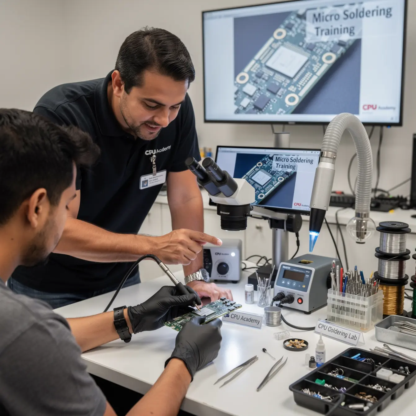 Micro Soldering Training - Micro-Soldering vs Board-Level: When You Need Advanced Training — body photo 2 showing Instructor Teaching Over Shoulder