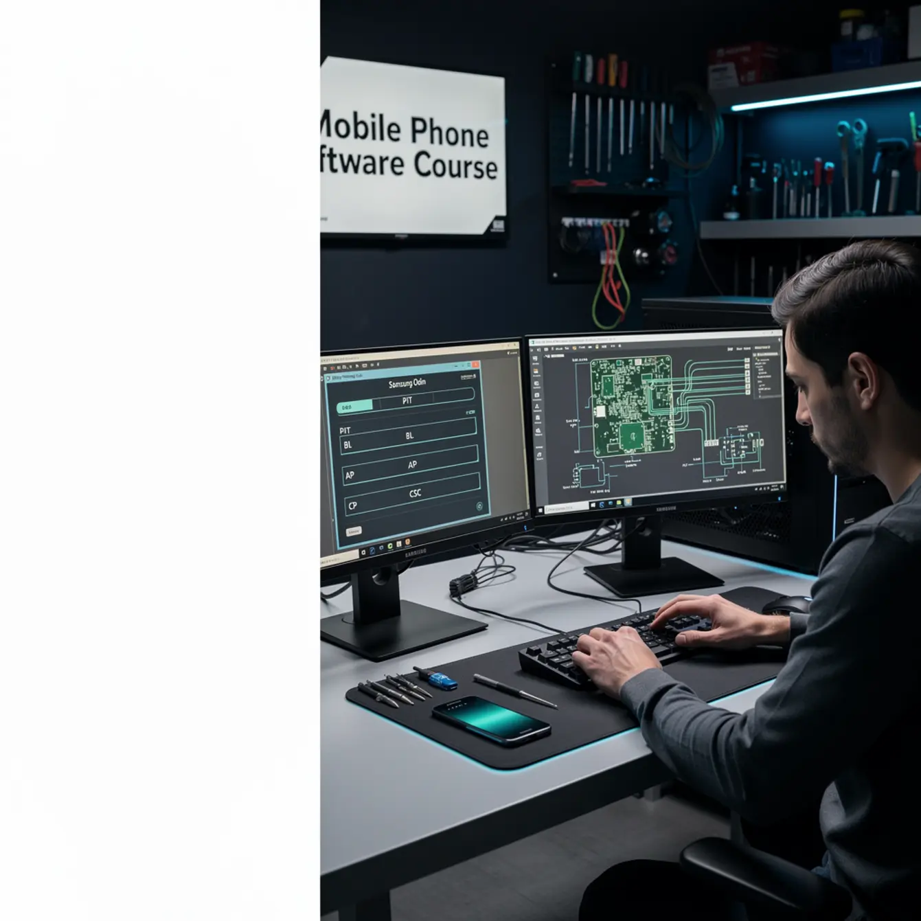 Mobile Phone Software Course - Samsung Odin: PIT, BL, AP, CP, and CSC Explained Clearly — body photo 2 showing Scorpion / Schematic Analysis Workstation