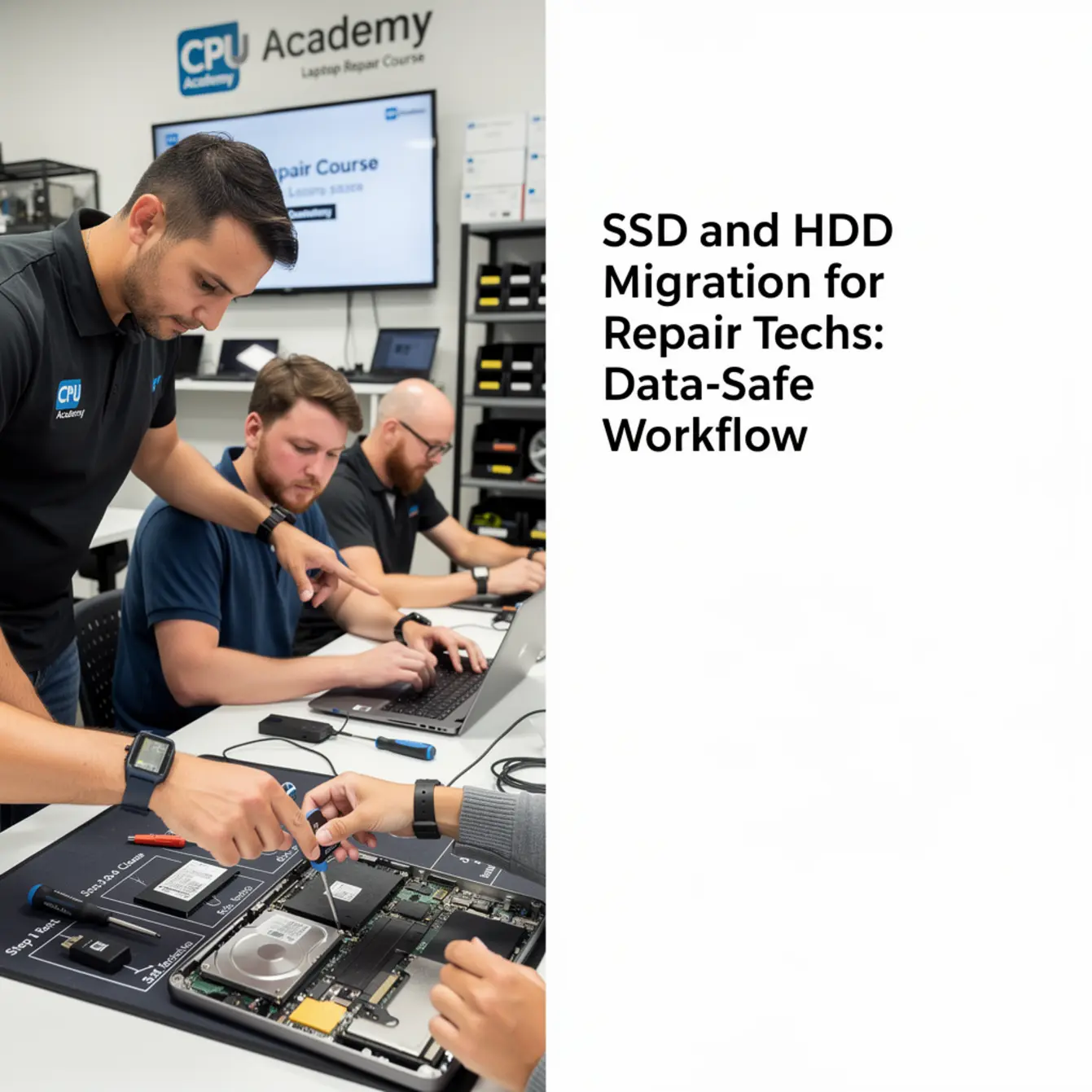 Laptop Repair Course - SSD and HDD Migration for Repair Techs: Data-Safe Workflow — body photo 2 showing Instructor Teaching Over Shoulder