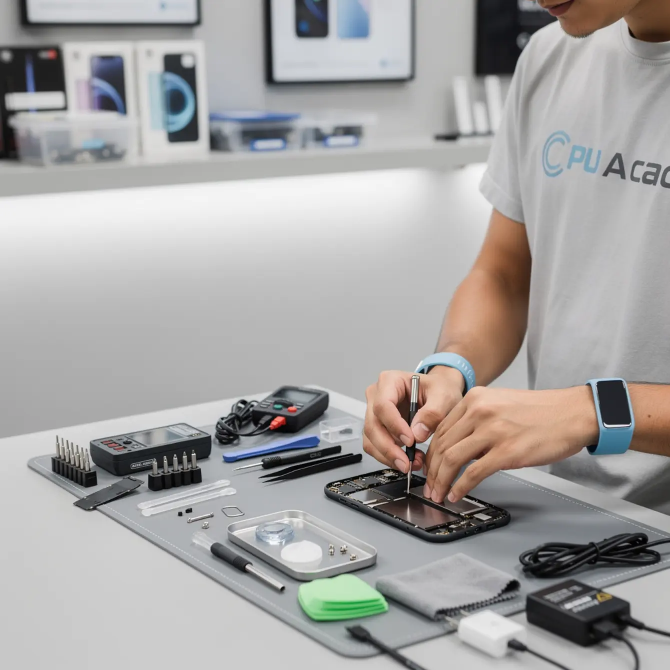 Phone Repair Toolkit For Beginners - Tools You Need for a Phone Repair Course (Beginner Kit Checklist) — body photo 2 showing Wide Repair Bench Hero