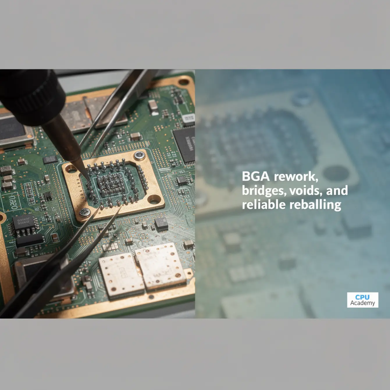 Bga Rework Phone Repair Course - BGA Rework: Bridges, Voids, and Reliable Reballing — body photo 3 showing Microscope/Board Texture Background