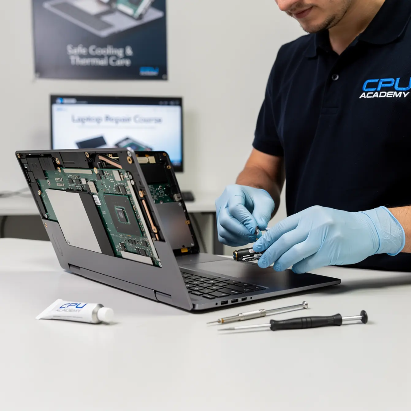 Laptop Repair Course - Cooling and Thermal Paste: Safe Laptop Service That Actually Works — body photo 3 showing Clean Light Desk Background