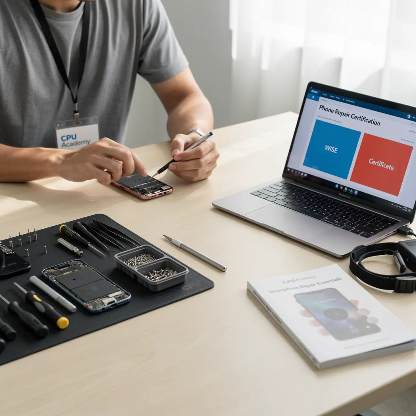 Phone Repair Certification: WISE vs Certificate - What Actually Matters? — body photo 3 showing Clean Light Desk Background