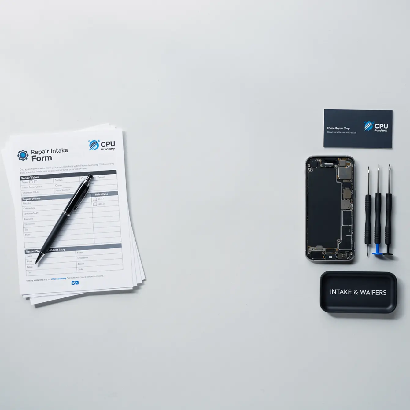 Start Phone Repair Business - Repair Intake Forms and Waivers: Templates Every Small Shop Needs — body photo 3 showing Clean Light Desk Background