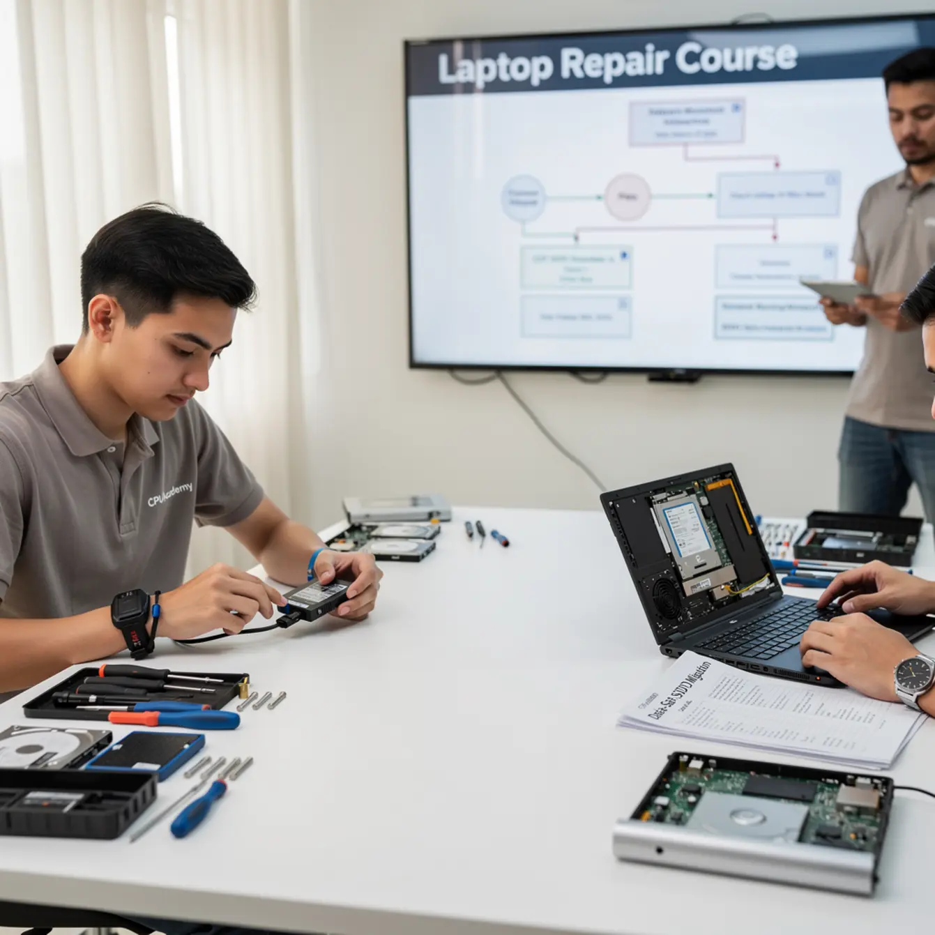 Laptop Repair Course - SSD and HDD Migration for Repair Techs: Data-Safe Workflow — body photo 3 showing Clean Light Desk Background