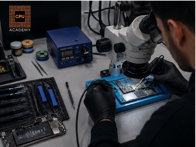 Microscope board repair at the CPU Academy bench