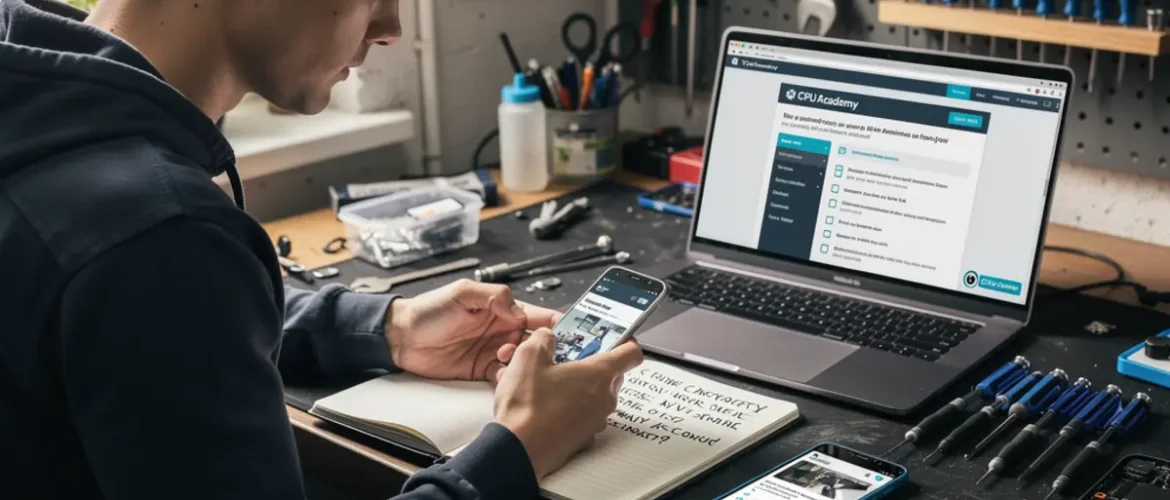 Phone repair training scene illustrating phone repair certification: wise vs certificate - what actually matters? with real devices, tools, and hands-on learning context