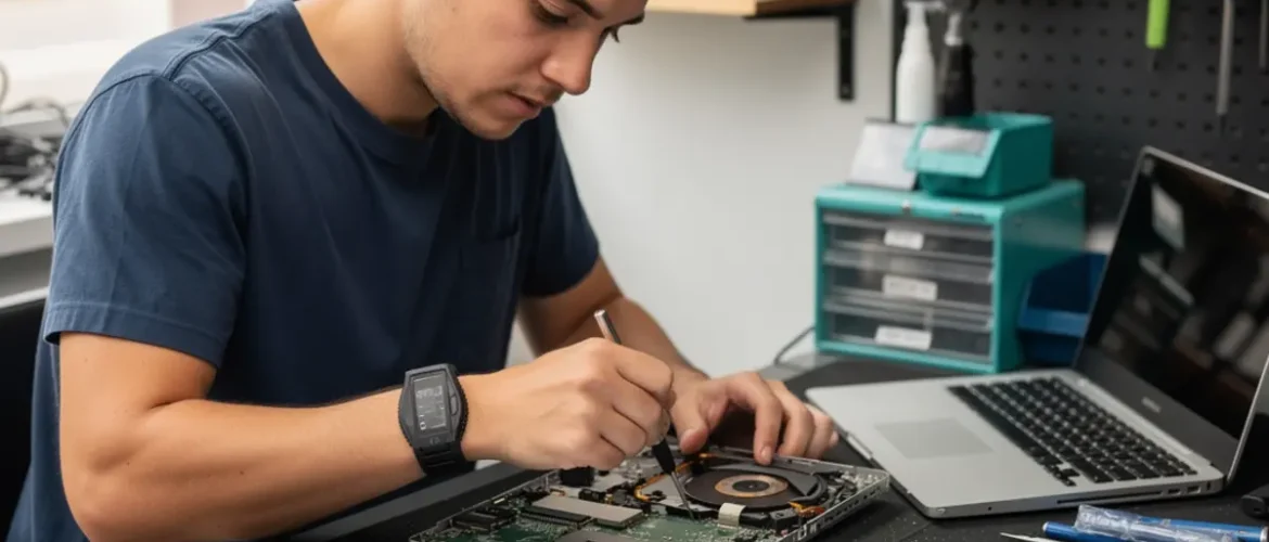 Phone repair training scene illustrating tools you need for a phone repair course (beginner kit checklist) with real devices, tools, and hands-on learning context