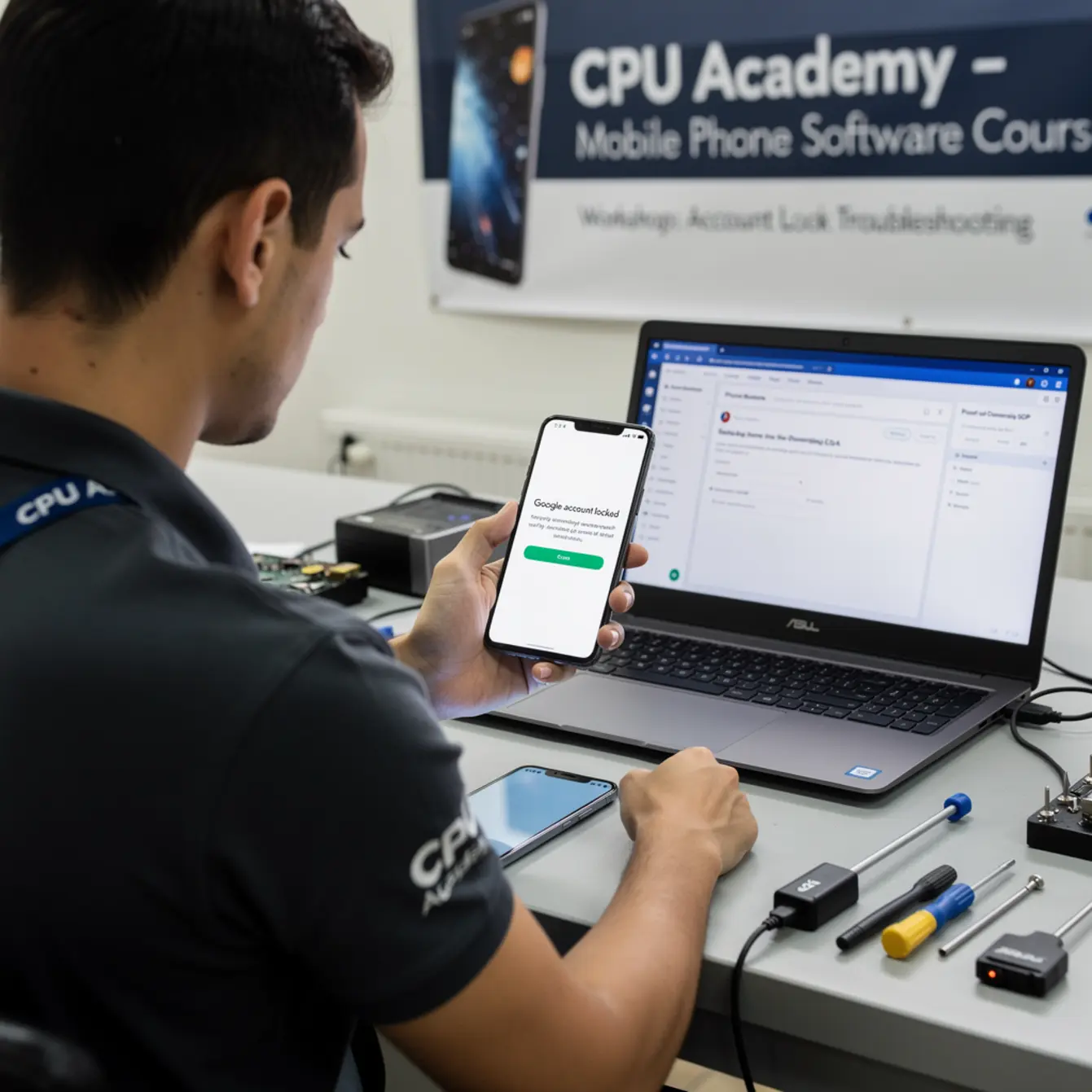 Mobile Phone Software Course - Google Account Lock: Proof-of-Ownership SOP for Shops — body photo 1 showing Phone Restore Error Troubleshooting