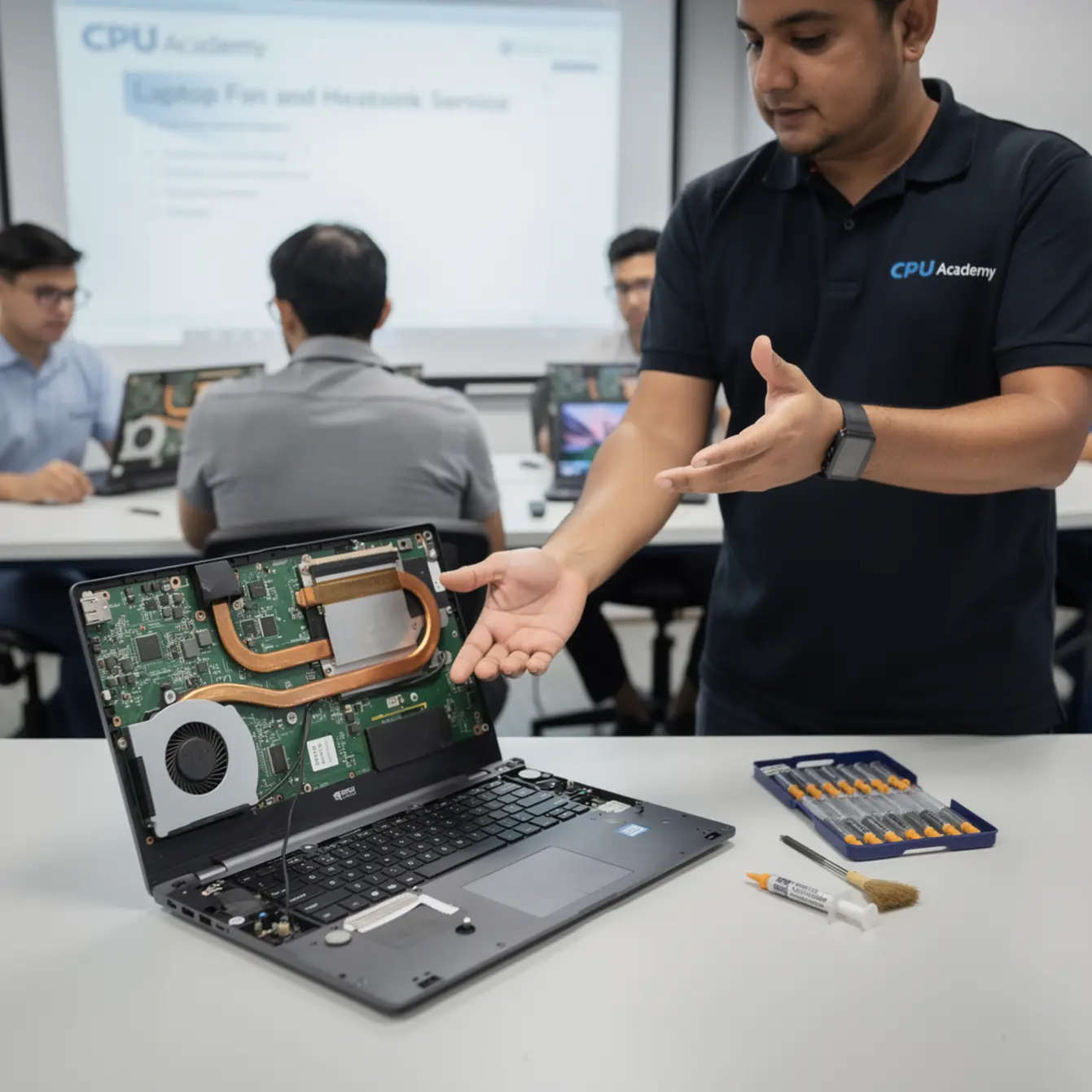 Laptop Repair Course - Laptop Fan and Heatsink Service: Stop Overheating the Right Way — body photo 1 showing Laptop Open Bench Repair