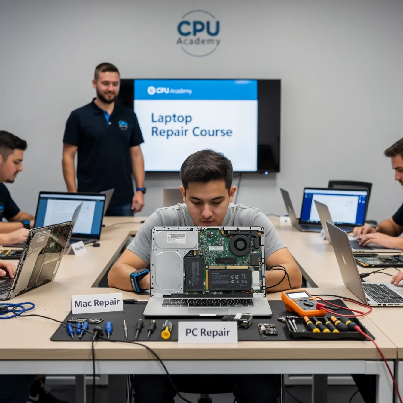 Laptop Repair Course - Mac vs PC Laptop Repair: Which Is Better for Beginners? — body photo 1 showing Laptop Open Bench Repair