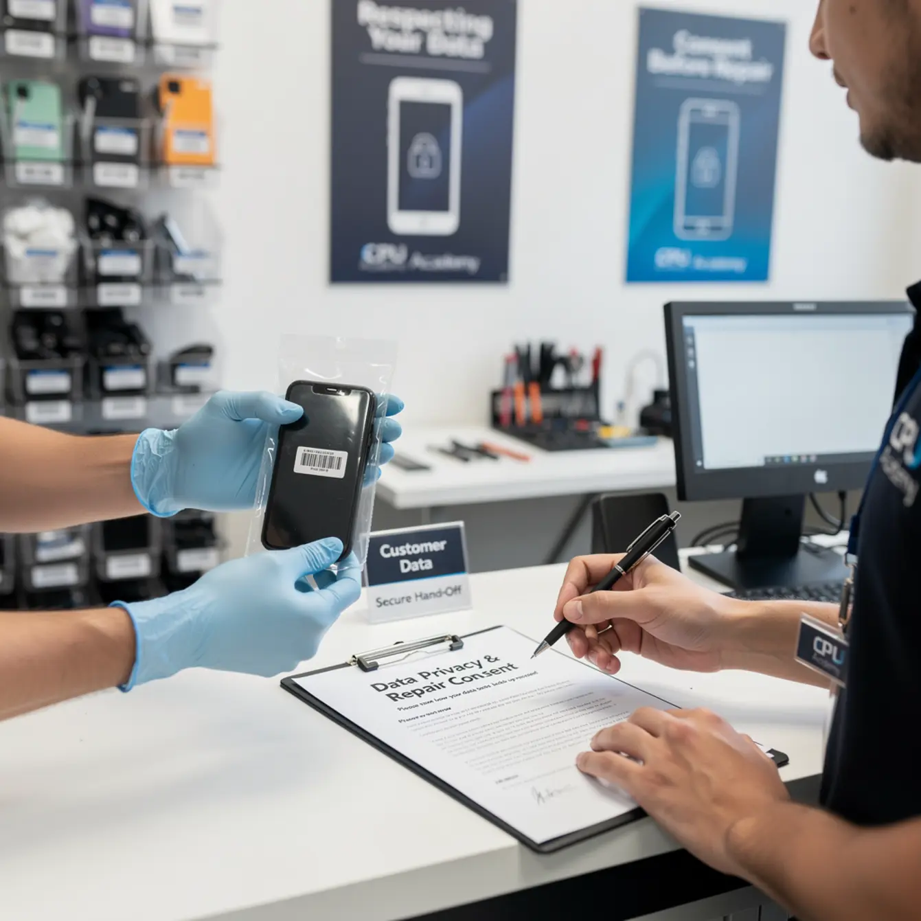 Start Phone Repair Business - Customer Data Privacy and Consent for Phone Repair Shops — body photo 2 showing Packaging / Hand-Off Moment