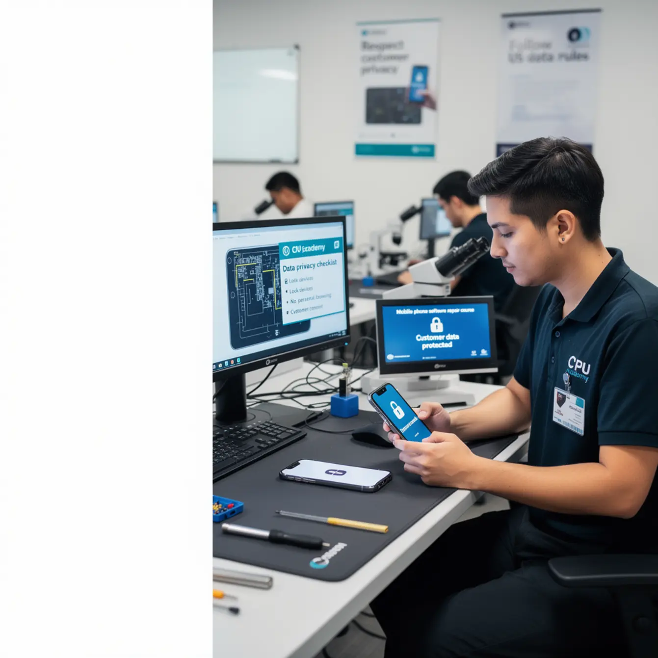 Mobile Phone Software Repair Course - Data Privacy in Software Repair: Simple US Rules Techs Should Follow — body photo 2 showing Scorpion / Schematic Analysis Workstation
