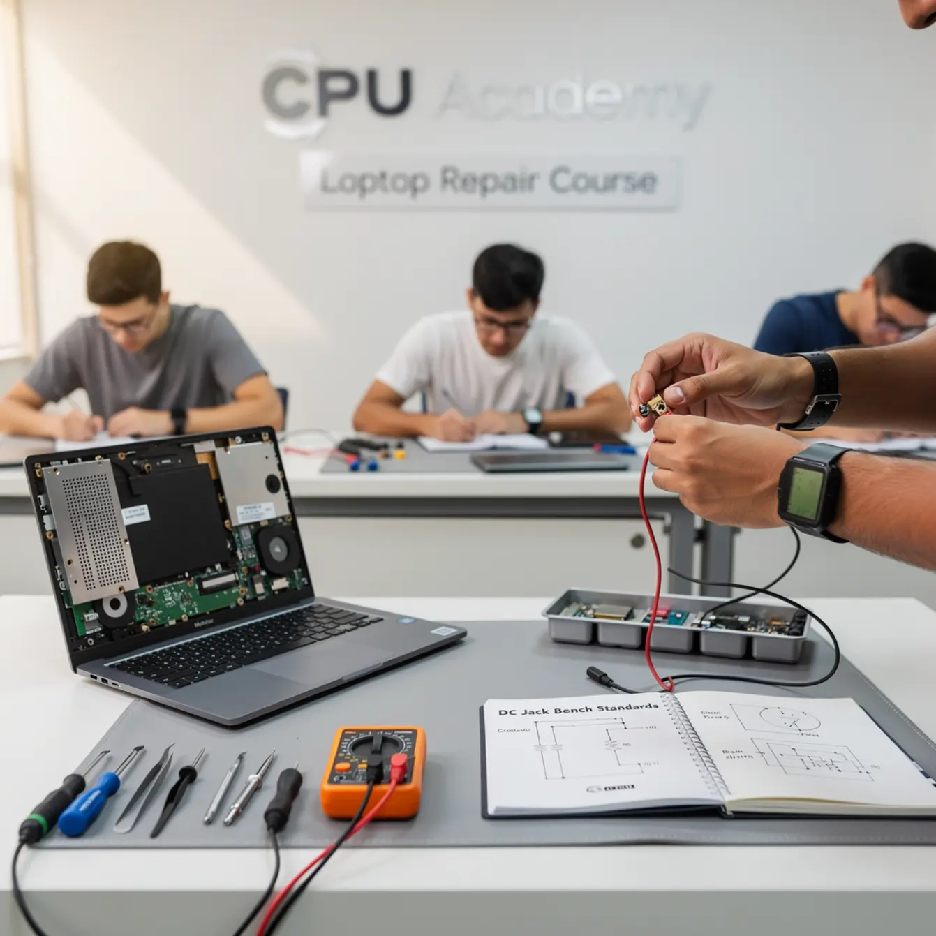 Laptop Repair Course - DC Jack Specs and Rework: Bench Standards That Prevent Callbacks — body photo 3 showing Clean Light Desk Background