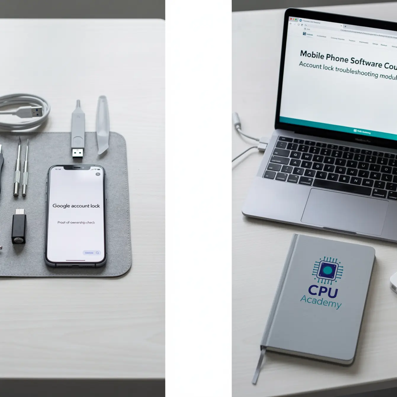 Mobile Phone Software Course - Google Account Lock: Proof-of-Ownership SOP for Shops — body photo 3 showing Clean Light Desk Background