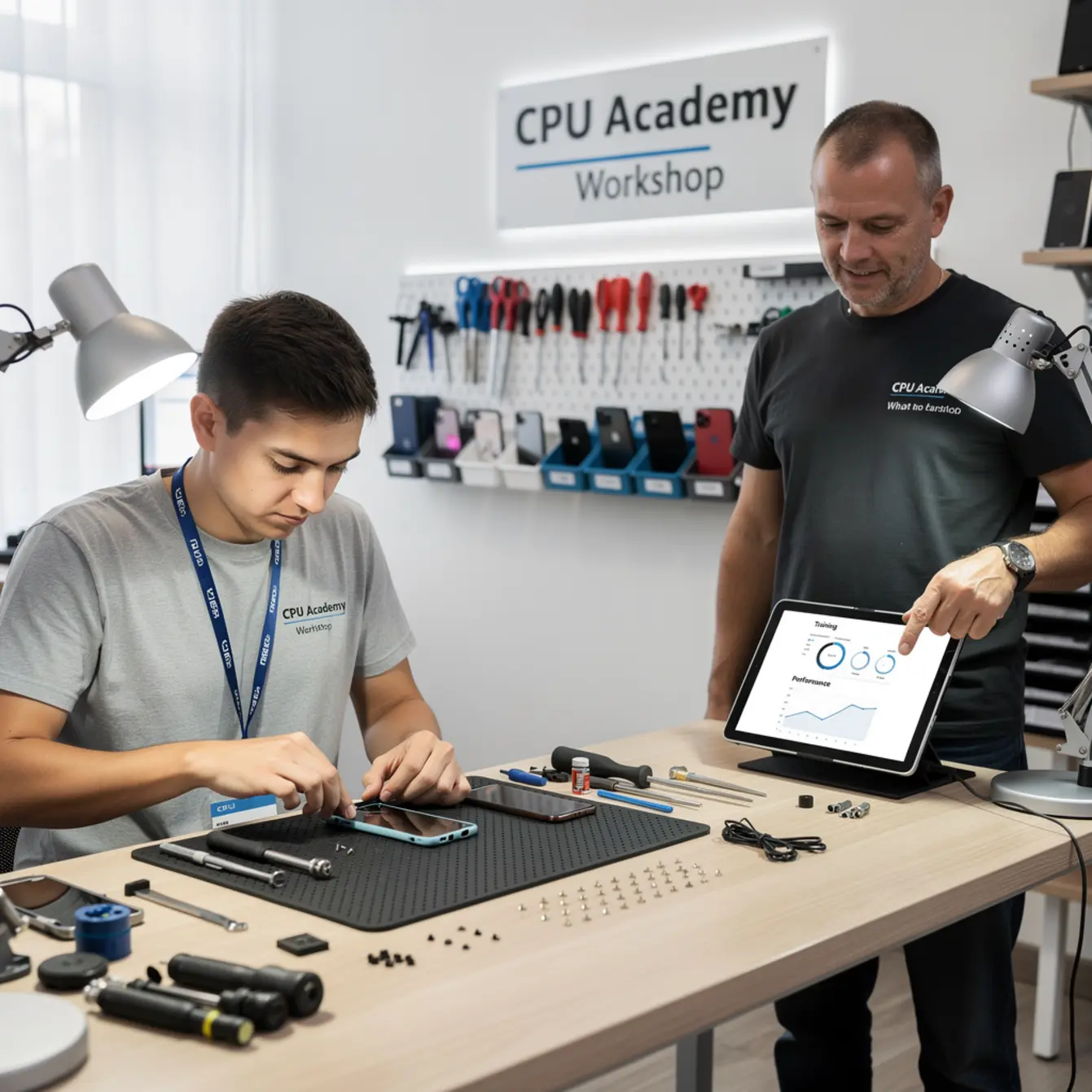 Start Phone Repair Business - Hiring Your First Technician: What to Train, What to Measure — body photo 3 showing Clean Light Desk Background