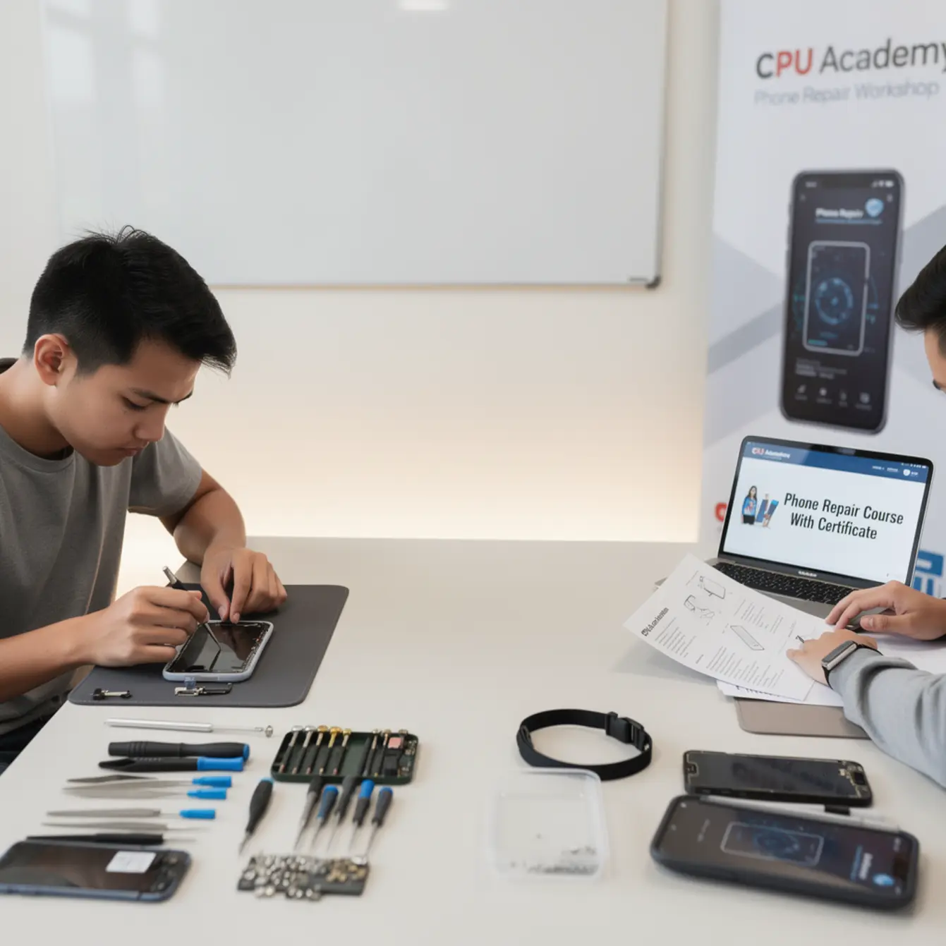 Phone Repair Course With Certificate: What You Really Get — body photo 3 showing Clean Light Desk Background
