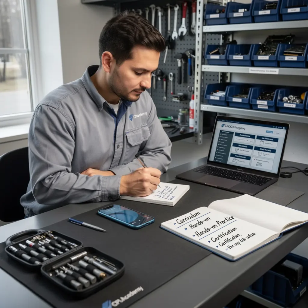Laptop repair bench illustrating mac vs pc laptop repair: which is better for beginners? with open device, tools, and realistic technician workflow