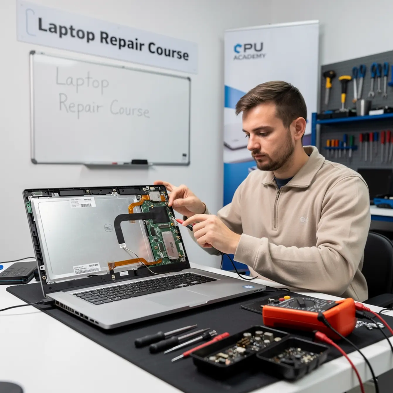 Laptop Repair Course - Display Cable and No-Backlight Issues: Where New Techs Go Wrong — body photo 1 showing Laptop Open Bench Repair