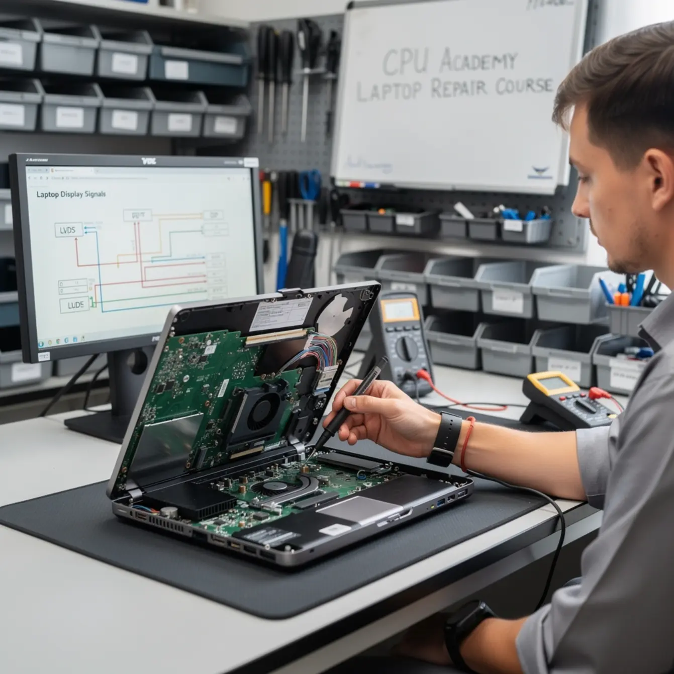 Laptop Repair Course - LVDS and eDP Basics for Technicians Who Hate Guessing — body photo 1 showing Laptop Open Bench Repair