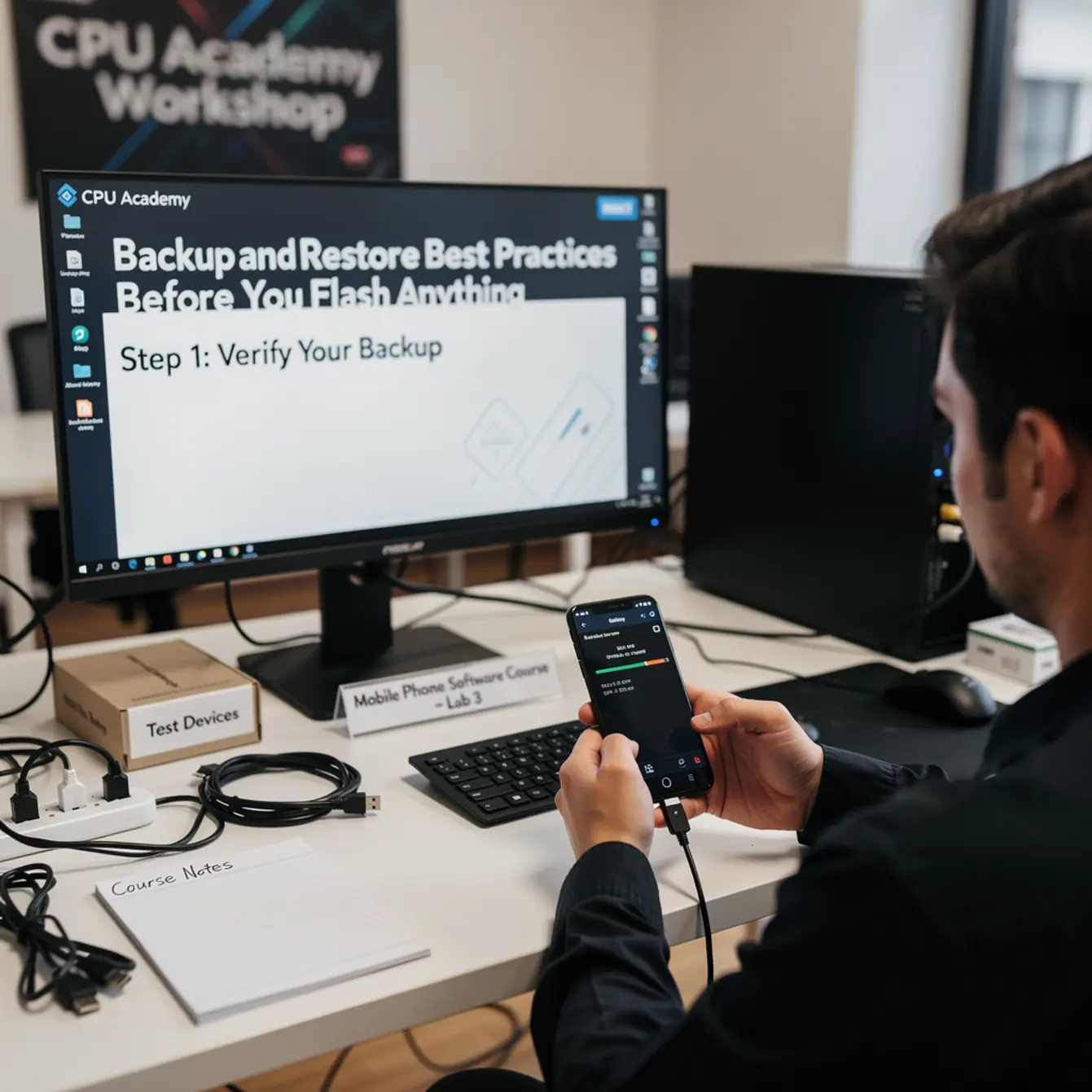 Mobile Phone Software Course - Backup and Restore Best Practices Before You Flash Anything — body photo 2 showing Firmware Flashing Workstation