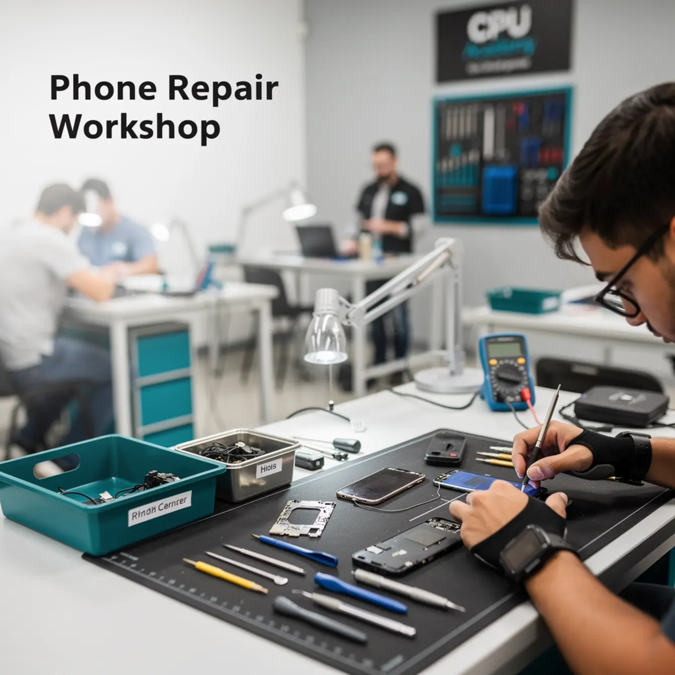 Phone Repair Course - Phone Repair Toolkit for Beginners: 15 Must-Haves Before Your First Repair — body photo 2 showing Wide Repair Bench Hero
