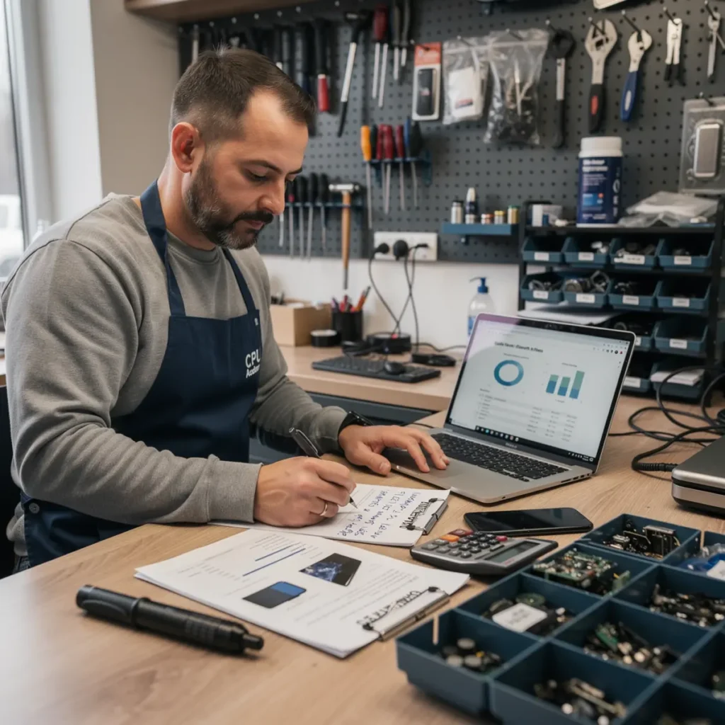 Small phone repair business scene illustrating local seo for phone repair shops: 2026 update with practical shop tools and business context