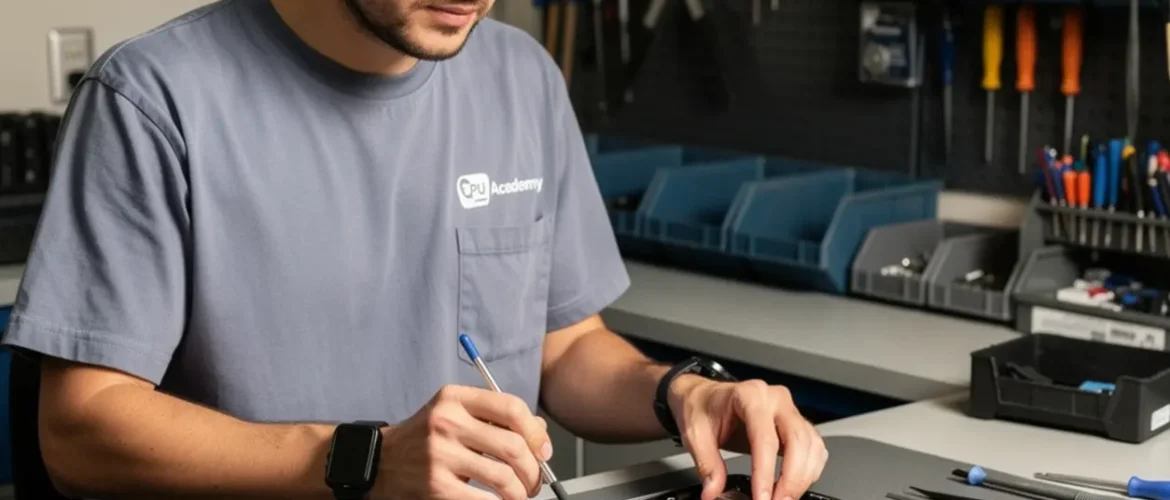 Laptop repair bench illustrating lvds and edp basics for technicians who hate guessing with open device, tools, and realistic technician workflow