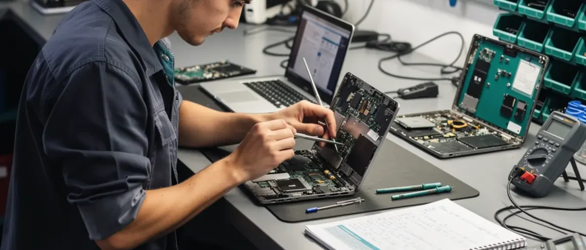 Phone repair training scene illustrating phone repair course for teenagers: parent guide to a real tech skill with real devices, tools, and hands-on learning context